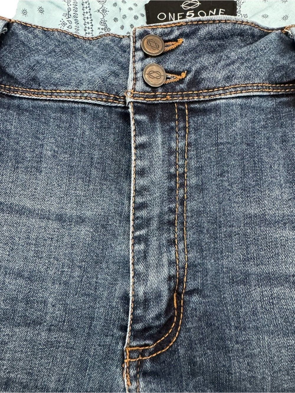One 5 One Distressed Cuffed High Rise 12" Stretch Denim Jean Shorts Size 16 - Picture 2 of 14